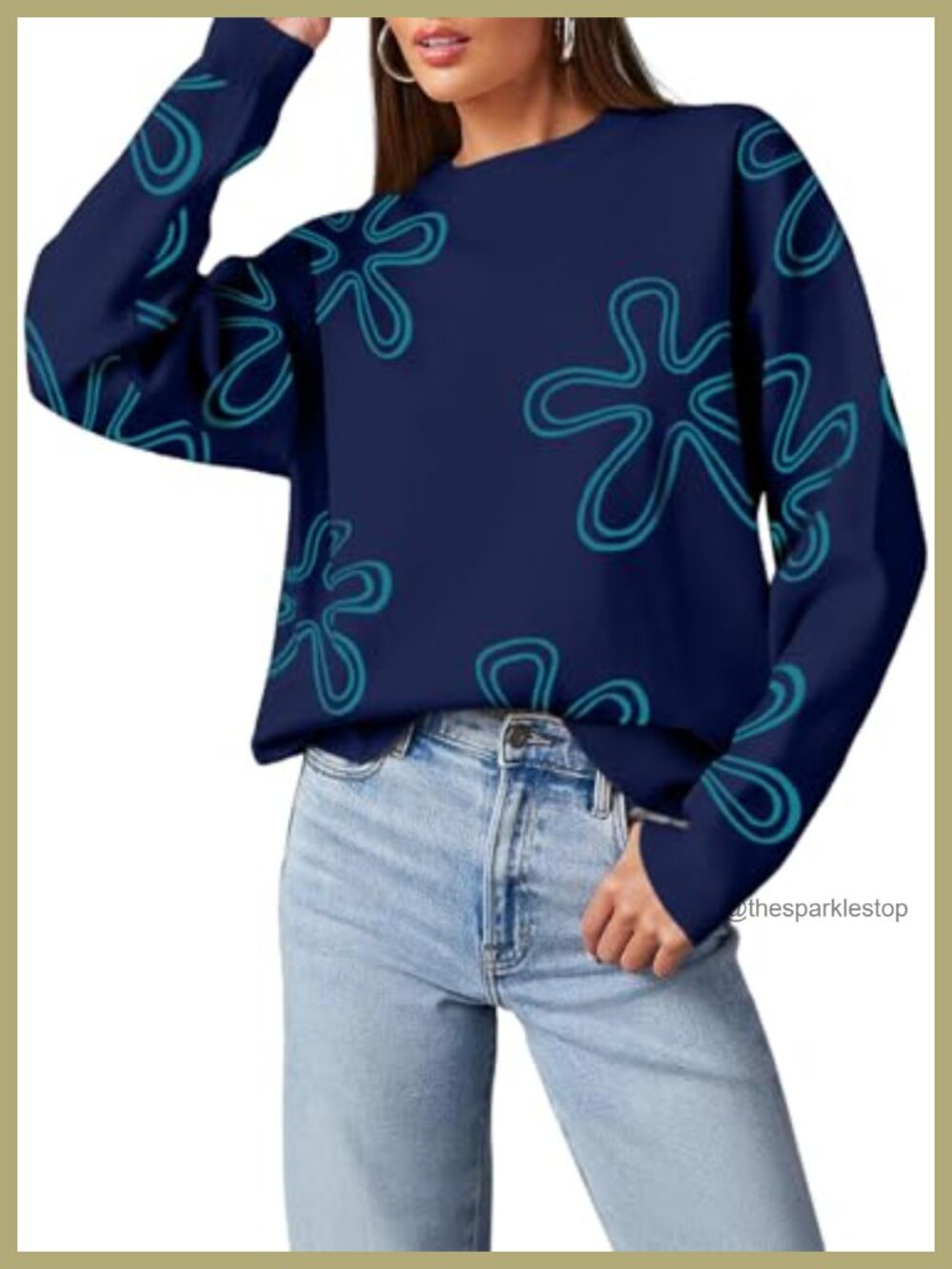 Floral Knit Cable Knit Sweater Long Sleeve Crew Neck Pullover